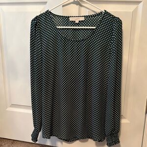 LOFT Dark Green Polka Dot Blouse